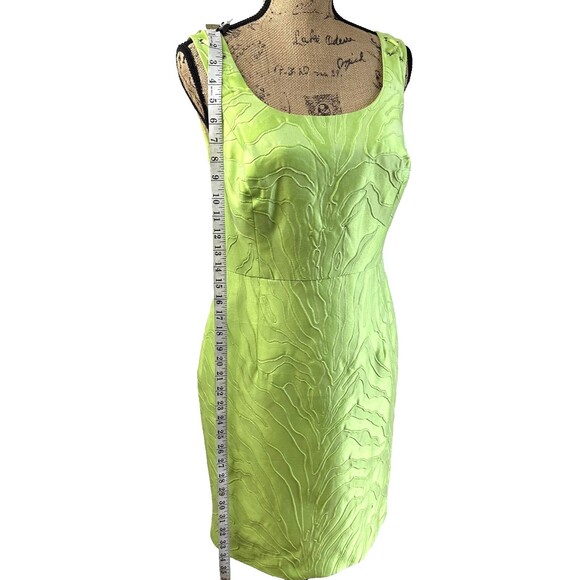 Per Se Lime Green Silk Cotton Textured Sleeveless Bodycon Knee-Length Dress Sz 4 - Picture 3 of 16